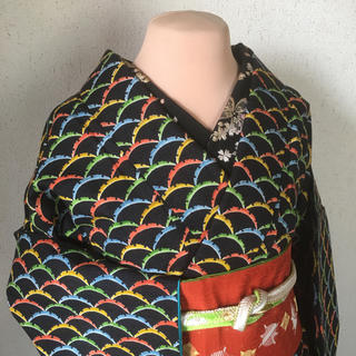 専用   雪芝模様手織り真綿紬 3点セット ［Lサイズ］(着物)