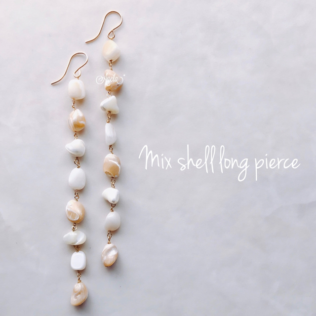 Mix shell Long Pierce ハンドメイドのアクセサリー(ピアス)の商品写真