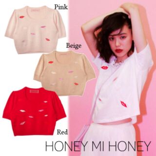 ハニーミーハニー(Honey mi Honey)の再お値下げ♡honeymihoney リップ柄ニットトップス(カットソー(半袖/袖なし))