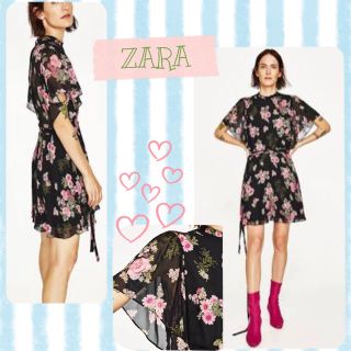 ザラ(ZARA)のsale!新品タグ付☆ZARA☆フラワープリントシフォンミニドレスワンピース(ミニワンピース)