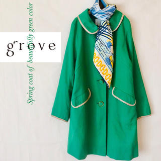 美品◆grove◆エメラルドグリーン 可愛い丸襟 スプリングコート 38 M