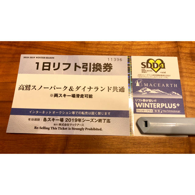 ダイナランド＆高鷲スノーパーク 共通１日リフト券 ２枚