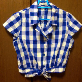 クレドソル(CLEF DE SOL)の青チェックシャツ(シャツ/ブラウス(半袖/袖なし))