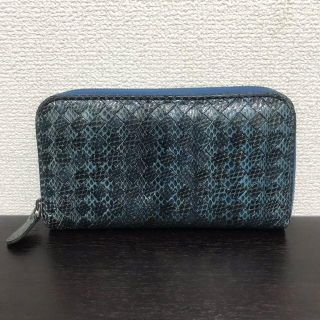 ボッテガヴェネタ(Bottega Veneta)のボッテガヴェネタ　長財布　クロコ　イントレチャート　青　レア(長財布)