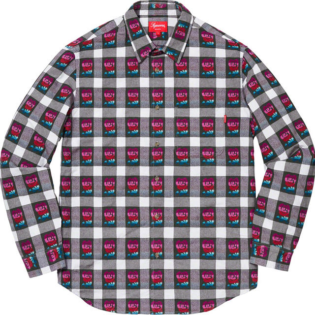 M 白 supreme rose buffalo plaid shirt バラ 2