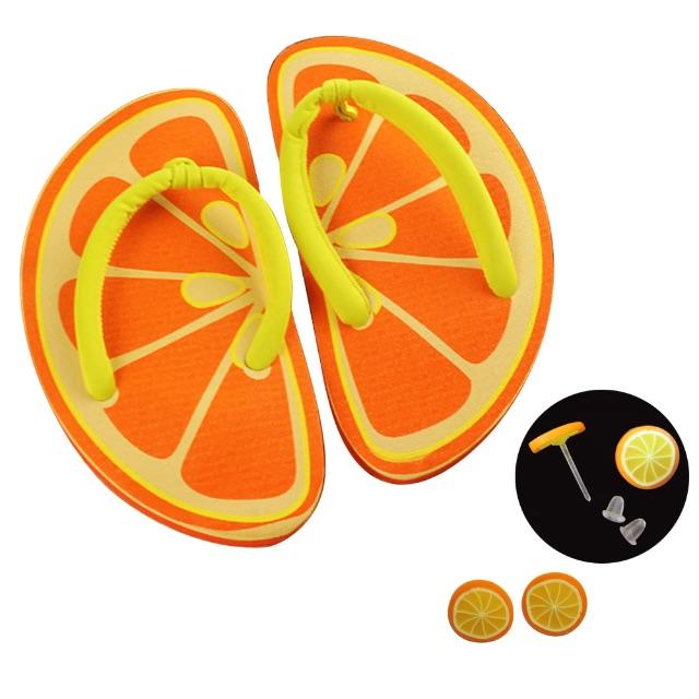 ビーチサンダル フルーツ オレンジ 水着 スリッパ リゾート ピアス レディースの靴/シューズ(サンダル)の商品写真