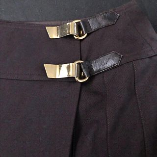 茄子紺 レア CELINE セリーヌ リボンベルト ラップスカート マカダム