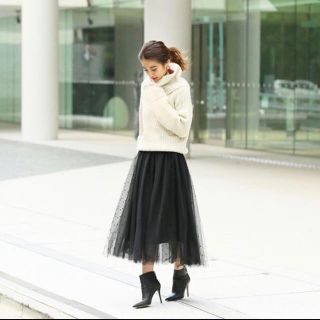 ザラ(ZARA)のECLIN エクラン チュールドットスカート 黒(ロングスカート)