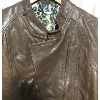 ザラ(ZARA)のこげ茶 ライダース 革ジャン ショート丈(ライダースジャケット)