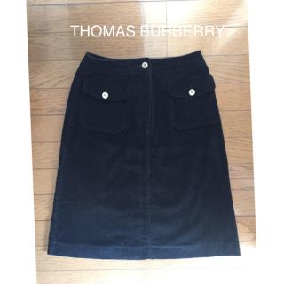 バーバリー(BURBERRY)のTHOMAS BURBERRY コーデュロイスカート 黒(ひざ丈スカート)