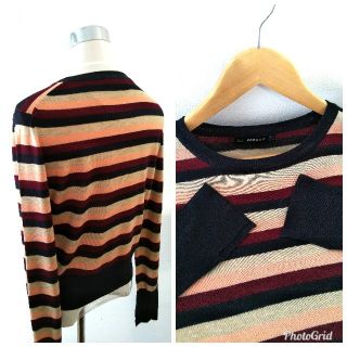 ザラ(ZARA)の春物 ほぼ未使用 ザラZARA マルチ ボーダー 春ニット ピンク黒 VERY(カットソー(長袖/七分))