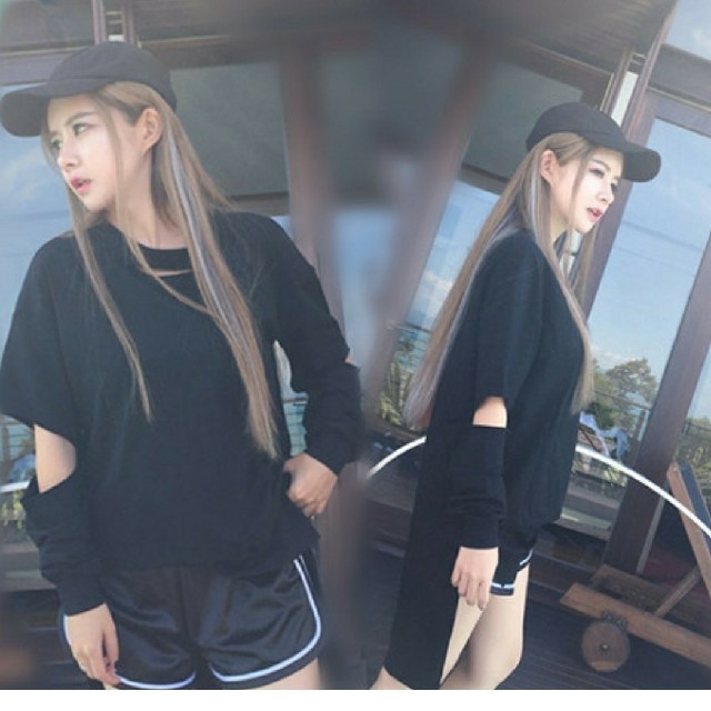 Ｌサイズ　ダメージＴシャツ　ブラック レディースのトップス(Tシャツ(長袖/七分))の商品写真