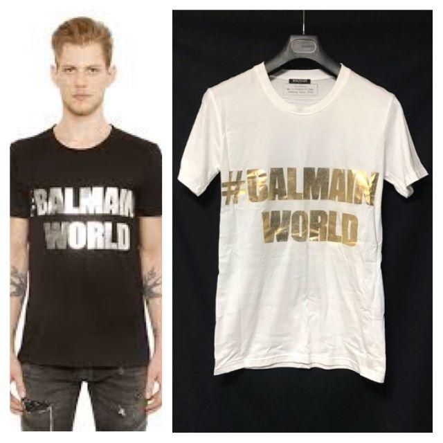 本物 バルマンオム バルマンワールド Tシャツ XS 白×金 BALMAIN