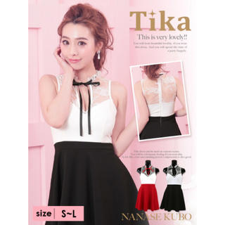 Tika ティカ リボンフレアミニドレス (Lサイズ ホワイト×ブラック)(ナイトドレス)