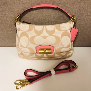 コーチ(COACH)の【COACH】美品 ショルダーバッグ2way クリームライトカーキ×ローズ(ショルダーバッグ)