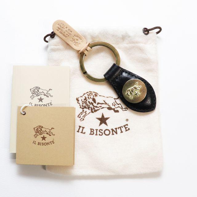IL BISONTE(イルビゾンテ)の新品 イルビゾンテ キーホルダー レザー キーリング コンチョ コイン ブラック レディースのファッション小物(キーホルダー)の商品写真