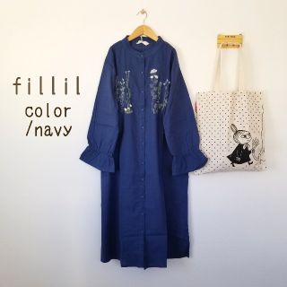 メルロー(merlot)の春の新作＊フィリル 北欧刺繍のワンピース ネイビー(ロングワンピース/マキシワンピース)