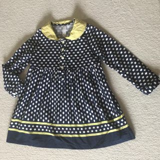 ザラキッズ(ZARA KIDS)の美品！韓国リトルヤナギのネイビードットのコットン長袖ワンピース110！(ワンピース)