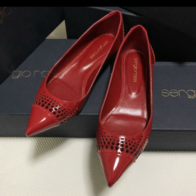 靴/シューズSergioRossiセルジオロッシ赤レッドフラットシューズバレエシューズ35