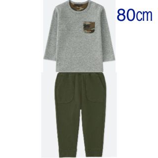 ユニクロ(UNIQLO)の【新品未使用】ユニクロベビー クルーネックT & ベイカーパンツセット 80(Ｔシャツ)