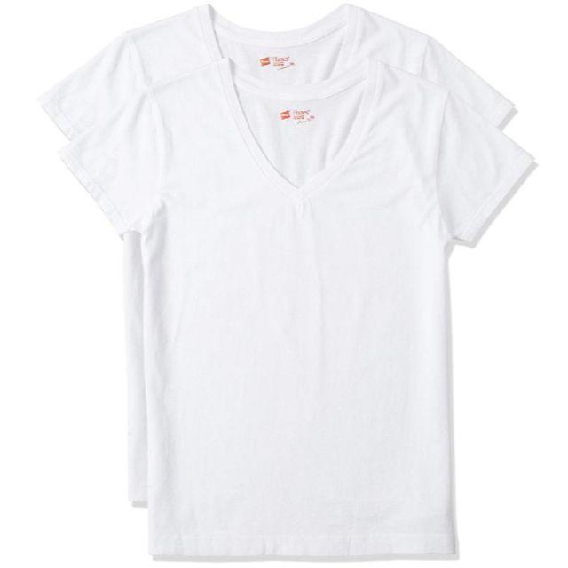 Hanes(ヘインズ)の【新品未使用】Hanes Tシャツ Vネック 2枚組  ホワイト L レディース レディースのトップス(Tシャツ(半袖/袖なし))の商品写真