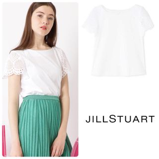 ジルスチュアート(JILLSTUART)の美品♪タニア袖レースカットソー ホワイト(カットソー(長袖/七分))