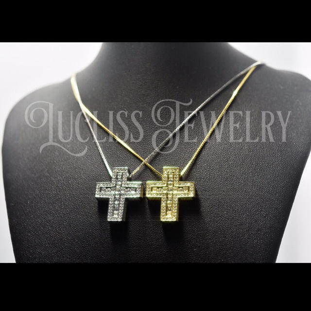 18K 925 クロスネックレス ジルコニア 金 銀 スワロフスキー 十字架