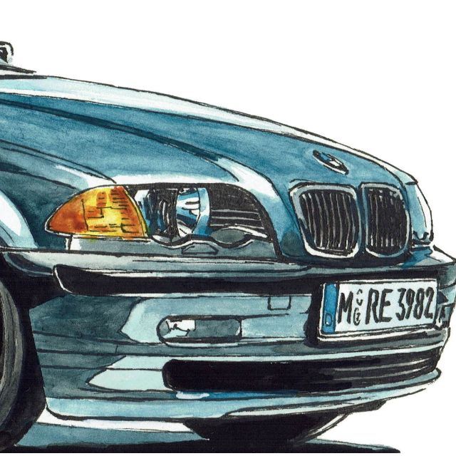 BMW(ビーエムダブリュー)のGC-1070 BMW 325i/2002限定版画直筆サイン額装●作家平右ヱ門 エンタメ/ホビーの美術品/アンティーク(版画)の商品写真