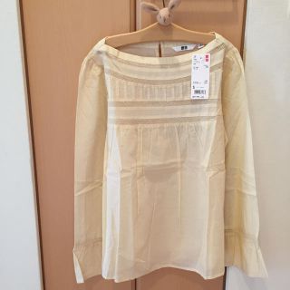 ユニクロ(UNIQLO)のお値下げ→ユニクロ♡ソフトコットン レース ブラウス♡S♡イエロー♡新品未使用(シャツ/ブラウス(長袖/七分))