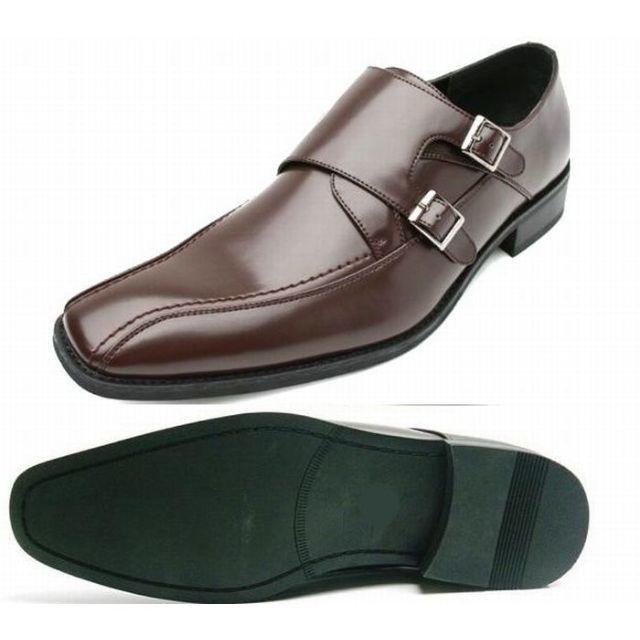 25.5cm 紳士靴 ビジネス 茶 Wモンク☂雨でも安心 103 DBR25.5 メンズの靴/シューズ(ドレス/ビジネス)の商品写真