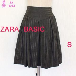 ザラ(ZARA)の美品★ZARA BASICグレーストライプタックフレアースカートS(ミニスカート)