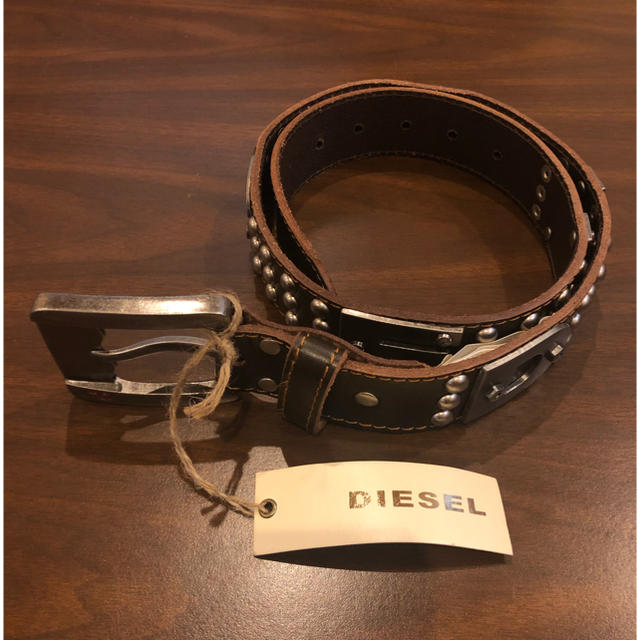 DIESEL 未使用！レザー スタッズベルト 焦茶 85cm