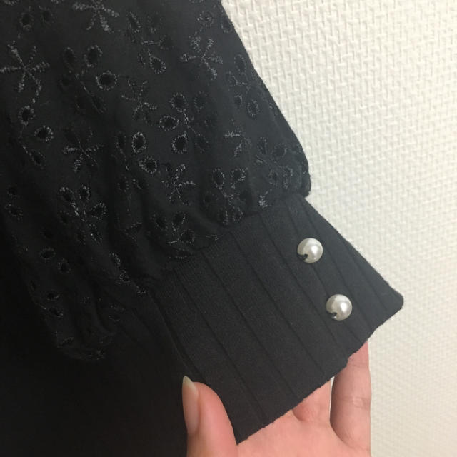 MAJESTIC LEGON(マジェスティックレゴン)の【美品】ラグラン刺繍リブトップス BK ブラック レディースのトップス(カットソー(半袖/袖なし))の商品写真