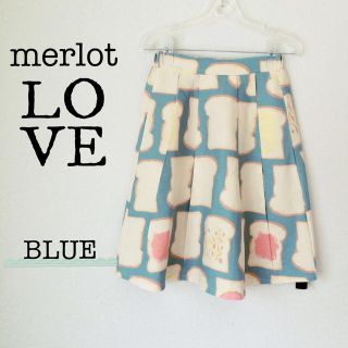 メルロー(merlot)のメルロー しょくぱん柄スカート ブルー(ひざ丈スカート)