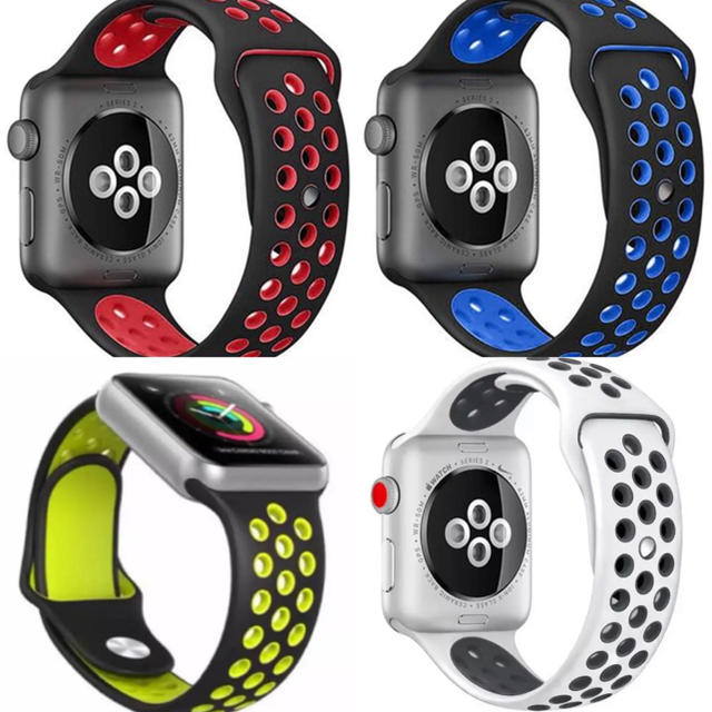 人気スポーツバンド (Apple Watch 42mm, ブラック+ブルー)  メンズの時計(腕時計(デジタル))の商品写真