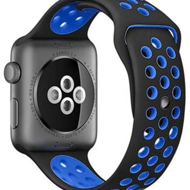 人気スポーツバンド (Apple Watch 42mm, ブラック+ブルー)  メンズの時計(腕時計(デジタル))の商品写真