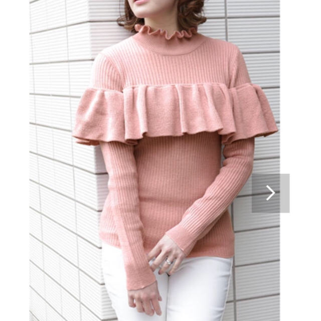 神戸レタス(コウベレタス)のピンク フリル ハイネックニット レディースのトップス(ニット/セーター)の商品写真