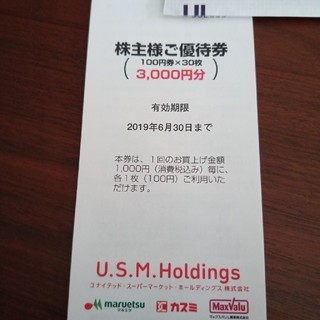 ユナイテッド・スーパーマーケット・ホールディングス株主優待券 3,000円分
(ショッピング)