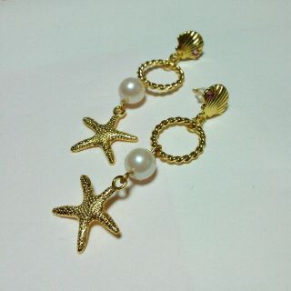 ヒトデ×貝殻♪パールピアス(ピアス)