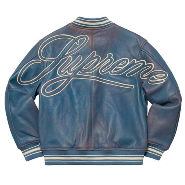 Supreme(シュプリーム)のsupreme Leather Varsity Jacket 青 xl メンズのジャケット/アウター(レザージャケット)の商品写真