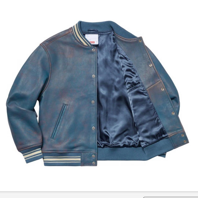 Supreme(シュプリーム)のsupreme Leather Varsity Jacket 青 xl メンズのジャケット/アウター(レザージャケット)の商品写真