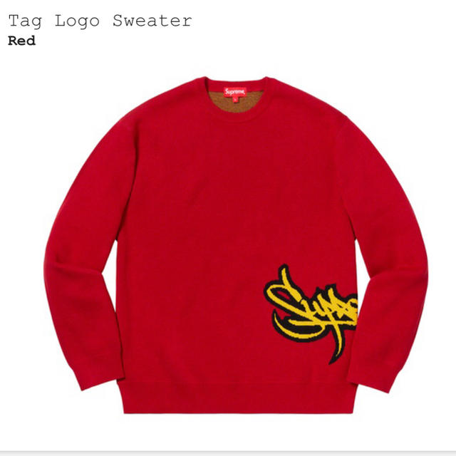 supreme シュプリーム tag logo セーター sweater 赤 M