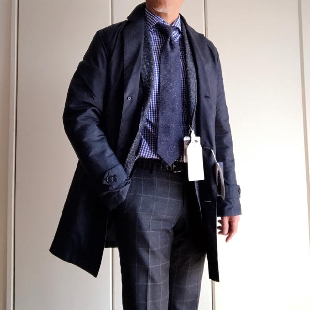 THE SUIT COMPANY(スーツカンパニー)のスーツカンパニー ヘリンボーン柄スプリングコート(パッカブル）L ネイビー 新品 メンズのジャケット/アウター(チェスターコート)の商品写真