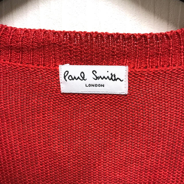 Paul Smith(ポールスミス)のビンテージ  ポールスミス  リネンVネック長袖ニットL レッド メンズのトップス(ニット/セーター)の商品写真