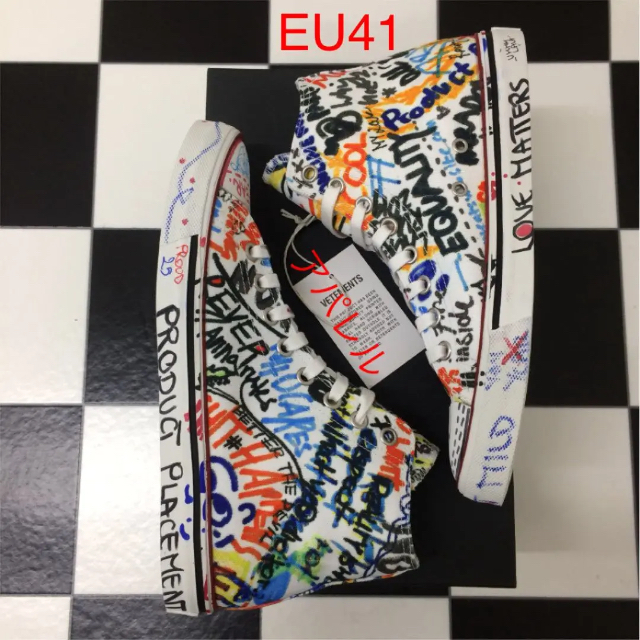 新品 41 VETEMENTS ヴェトモン ペイント ハイカット スニーカー