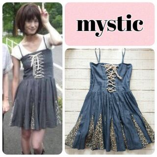 ミスティック(mystic)のmystic♡デニム編み上げワンピース(ひざ丈ワンピース)