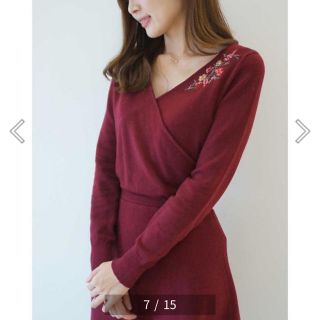 プロポーションボディドレッシング(PROPORTION BODY DRESSING)の【美品】カシュクールエンブロイダリーニットワンピース(ひざ丈ワンピース)