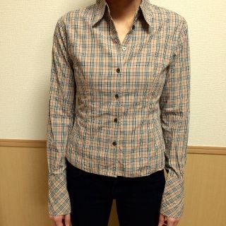 トップスレア90s ロゴ刺繍ダブルカフス ピンクベージュ コットンシャツ バーバリー