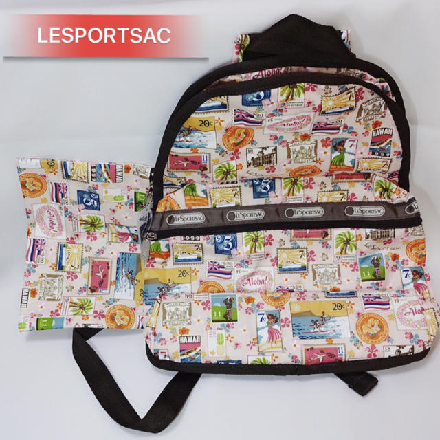 LeSportsac(レスポートサック)の[ばむせ様専用] レスポートサック ナイロン リュック ハワイ切手柄 レディースのバッグ(リュック/バックパック)の商品写真