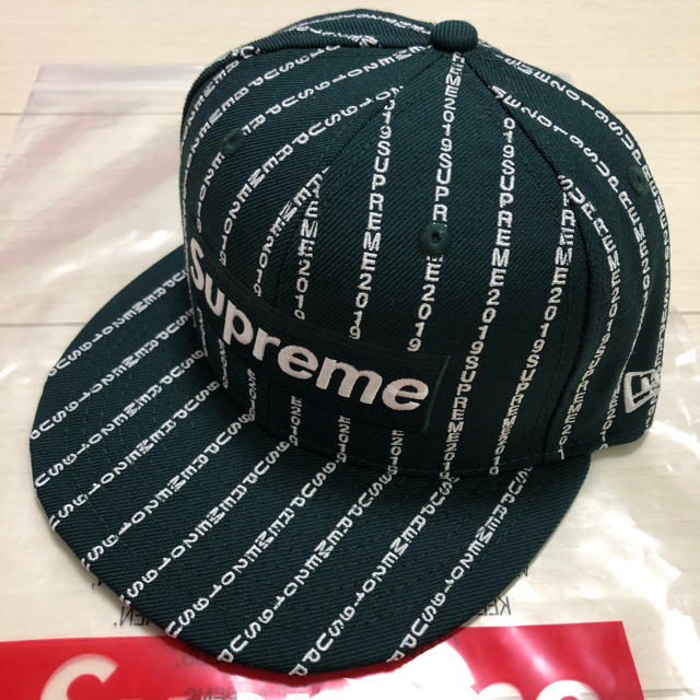 Supreme Text Stripe New Era 黒 7 5/8